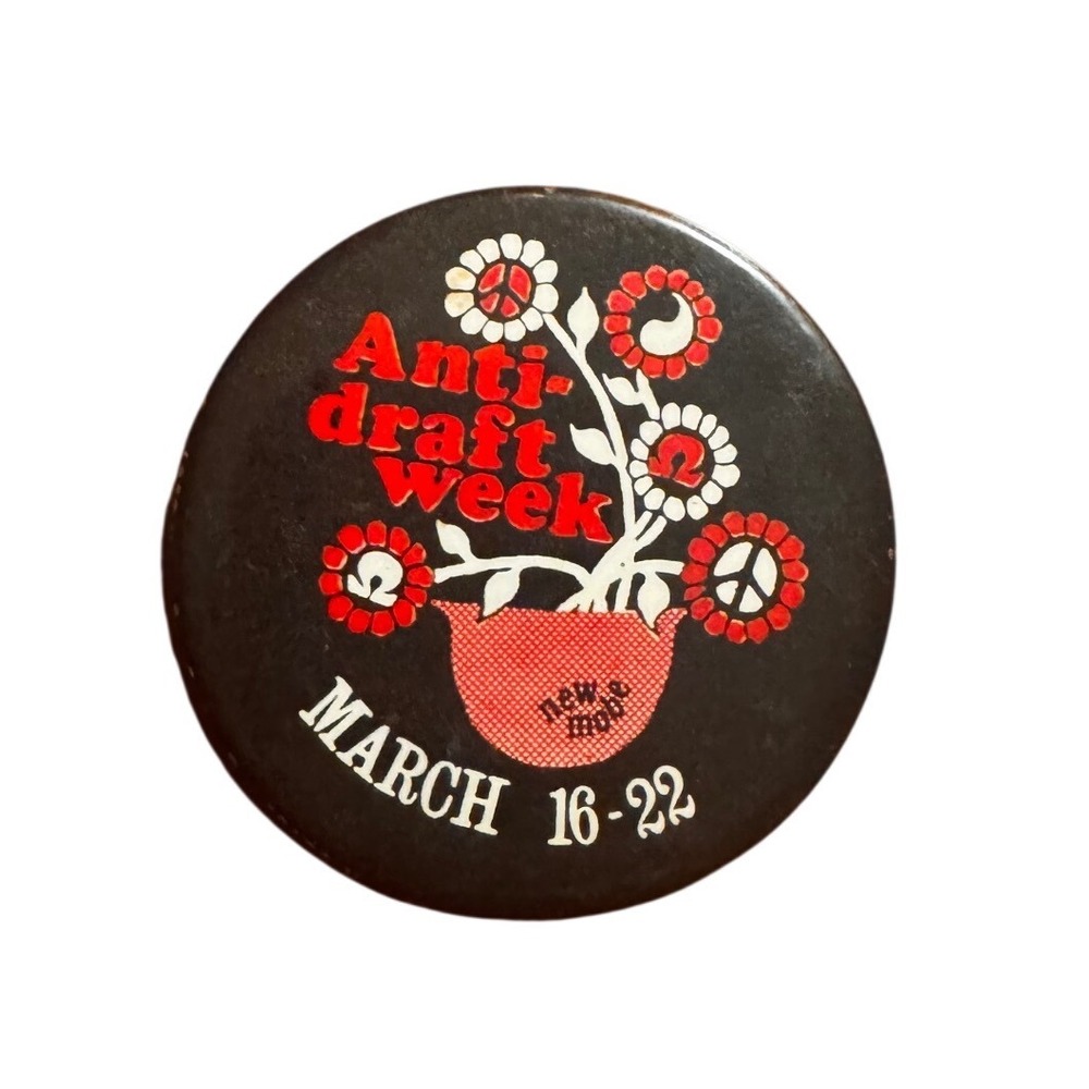 Vintage Anti-Draft Week New Mobe Vietnam War Peace Protest Pinback Button 1970s